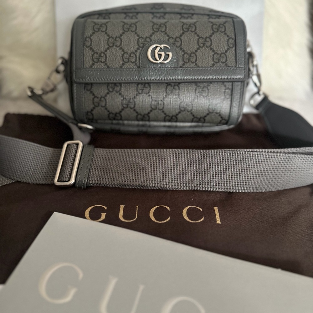 Gucci Black and Gray Monogram Shoulder Bag